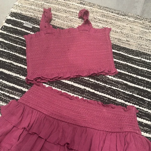 FREE PEOPLE Smocked Magenta Mini Skirt Set XS - Picture 2 of 3